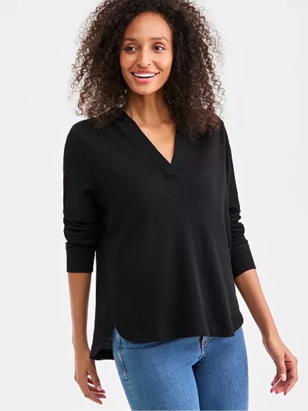 Style & Co. V-Neck Knit Waffle Hoodie